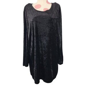 Women's Vintage Village Fair Black Crushed Velvet Tunic Shirt Dress Plus Size 22